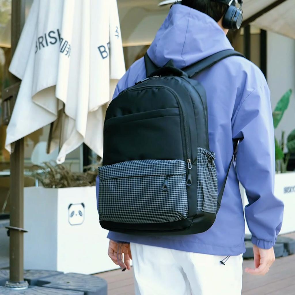 Unisex Plaid Nylon Backpack Set with Shoulder Bag and Pencil Case School Bag