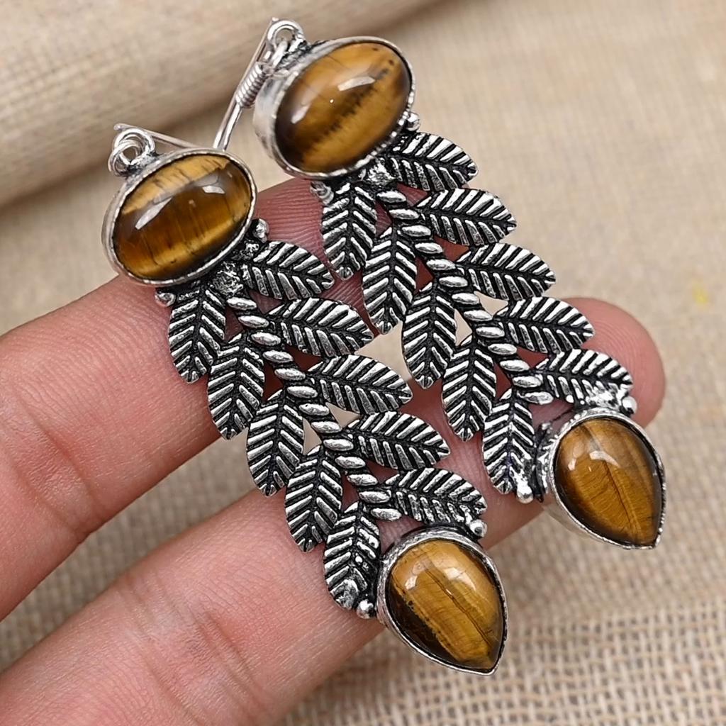 Olho de tigre Gemstone 925 Prata Esterlina Feito à Mão Designer Jóias Brincos Presente Para Ela
