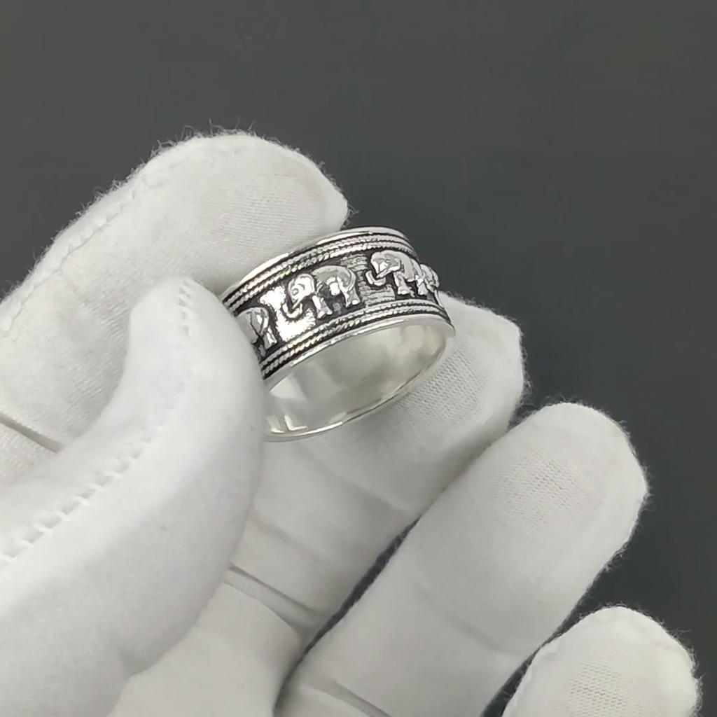 Elephant Design Band Ring, Unisex Spinner Ring, Unique Meditation Ring, 925 Sterling Silver Jewelry Handmade Gift, Boho Spinner Ring For Her