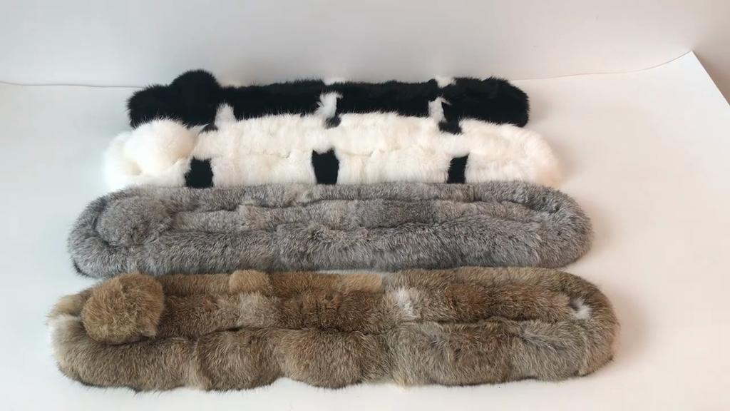 Russian Women Thick Natural Fur Scarf Winter Ladies Warm Real Rabbit Fur Muffler Knit Fluffy Pompoms Genuine Fur Scarves
