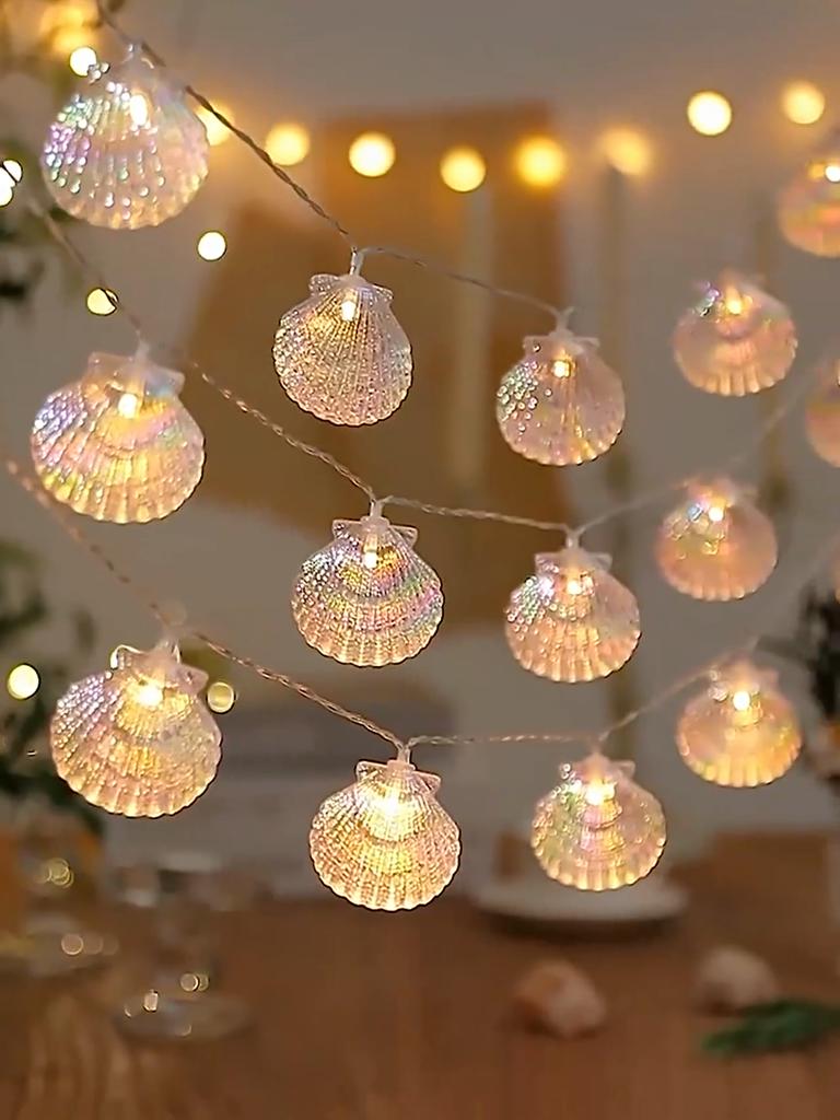 LED Ocean Shell Lights String Battery Operated Fairy Lights Seahorse Starfish Theme Bedroom Living Room Wedding Party Decorative