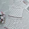 European and American Style Women's Fashion Floral Ribbed Cami Top and Shorts Pajamas Set Fresh Casual Midriff-Baring Loungewear