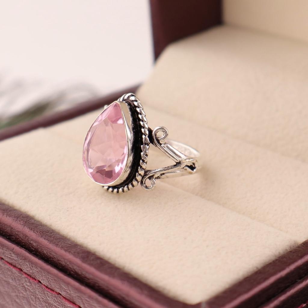 Morganite Gemstone 925 Sterling Silver Jewelry Handmade Bezel Set Ring For Gift RR-57-5