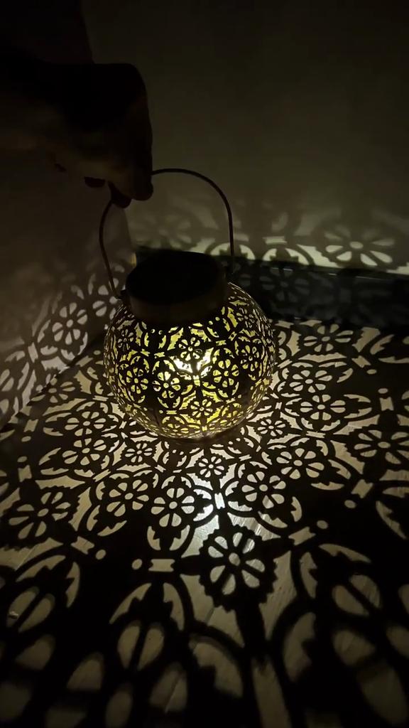 Projection Light New Solar Wrought Iron Lantern Hollow Outdoor Courtyard Landscape Garden Hanging Light Decorative Pendant