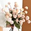 Artificial Pompon Mum, 5 Heads Faux Mini Chrysanthemums Ball, Small Fake Flower Stem for Vase Filler, DIY Bouquet, Autumn Table Centerpiece, Flower