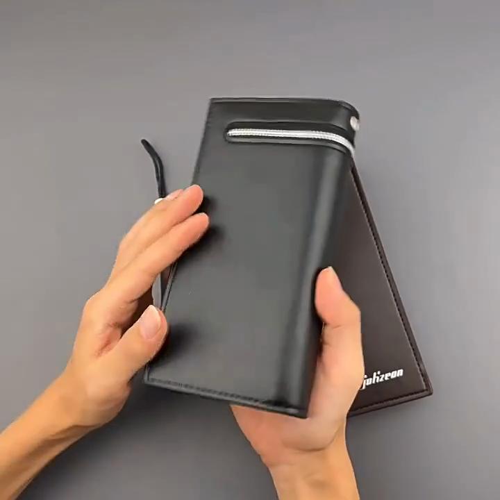 Skinnlommebok for menn Luksus Business Bifold med glidelås myntlomme kortholder Multifunksjonell veske for mann Clutchveske