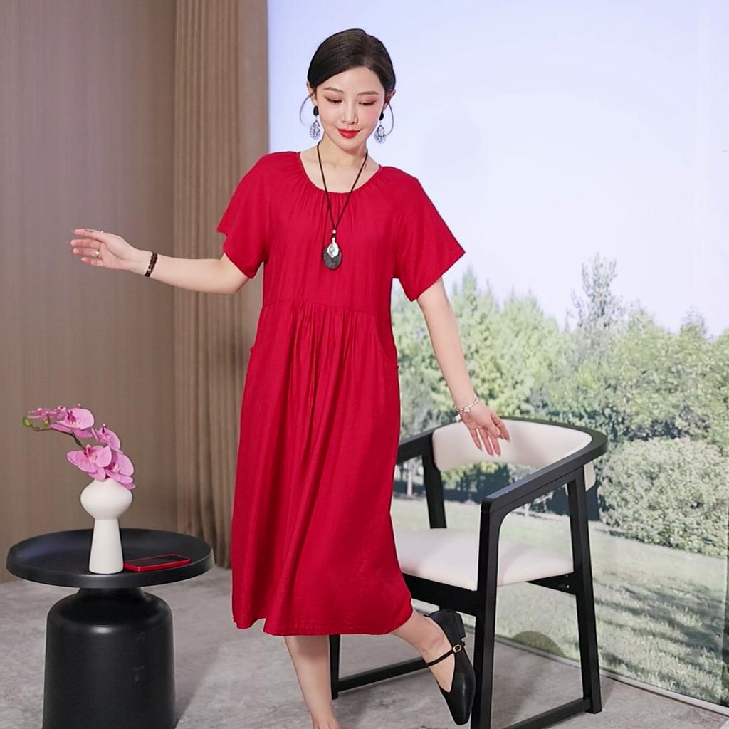 Elegantní letní dlouhé šaty pro ženy Vintage oblečení s krátkým rukávem ležérní šaty větší velikosti