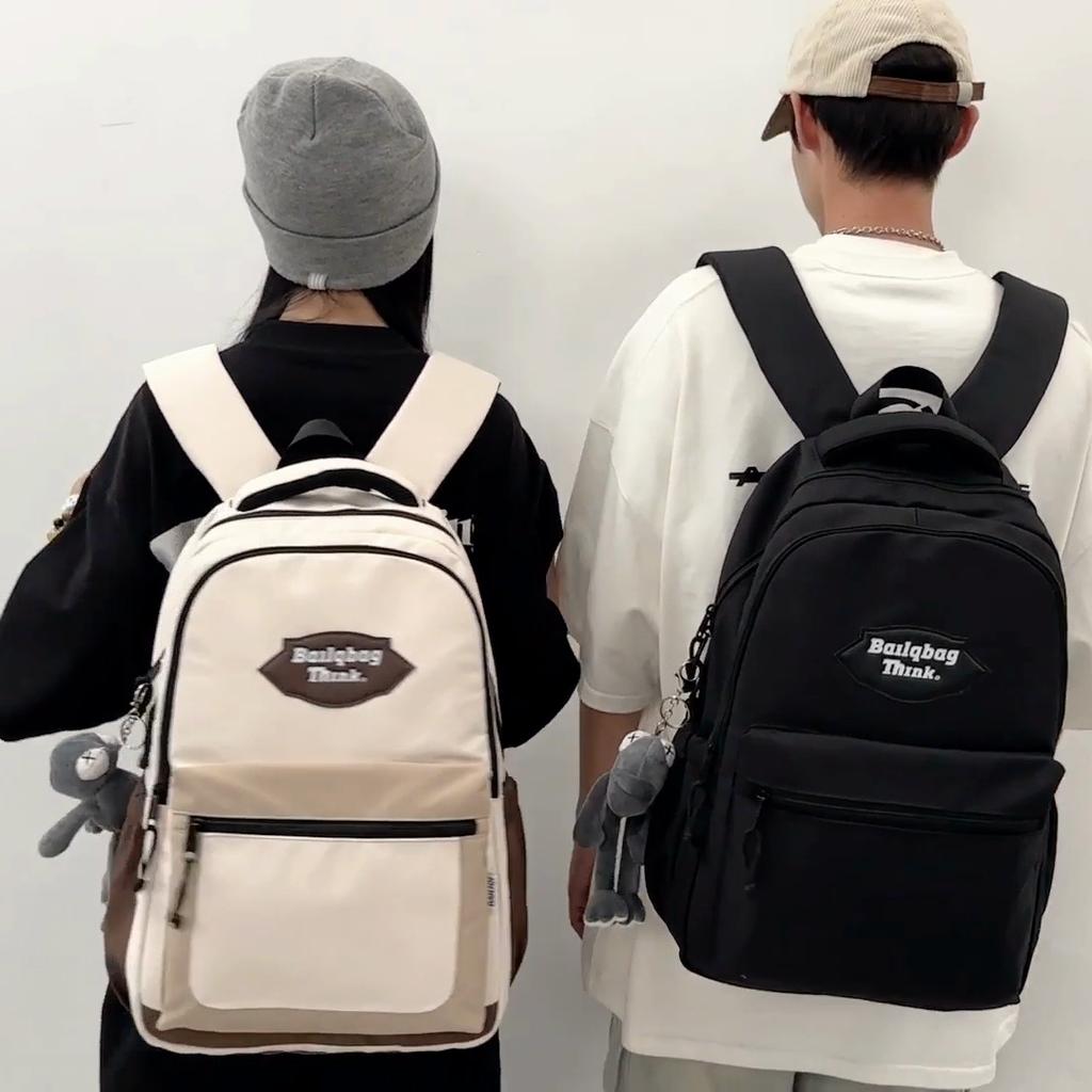 Color Block Student School Bag Men's Large Capacity Backpack Women Travel Couple Bag