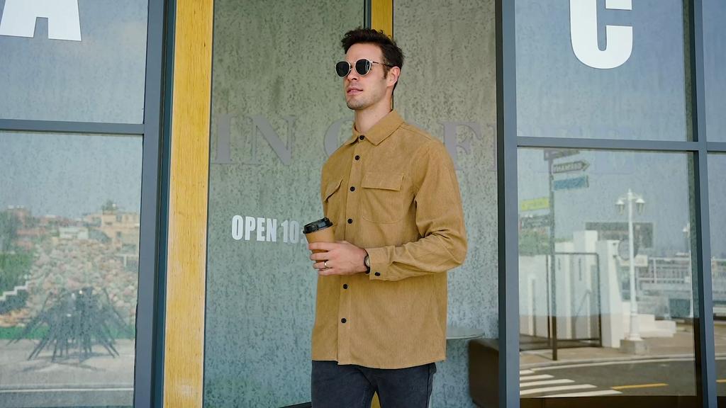 AIOPESON 2023 Nová jednobarevná košile Manšestrová pro muže Business Casual Kapesní Pánská košile Silnější podzimní pánská košile