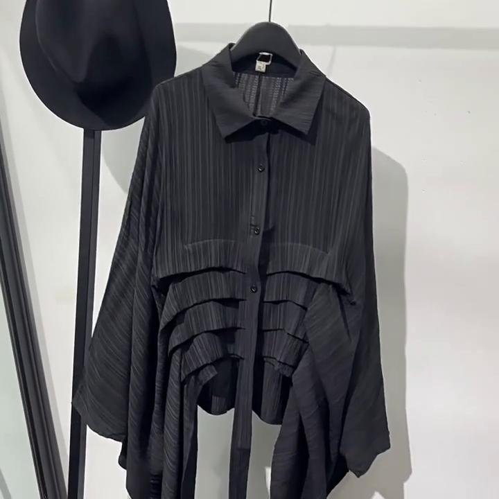 Xitao Irregular Batwing Sleeve Shirt Turn Down Single Breasted Loose Women Shirt DMJ3958
