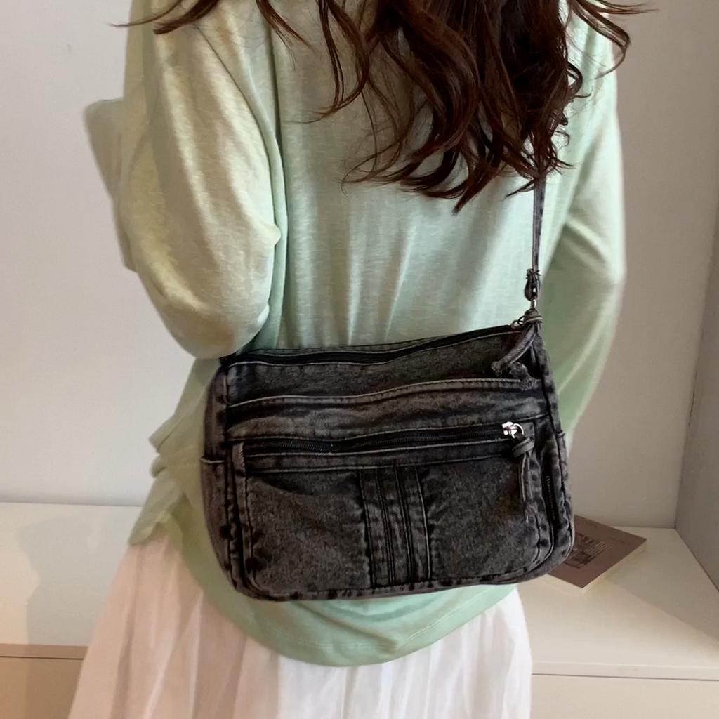 Denim Mobile Phone Bag Women's Shoulder Crossbody Bag Multi-Compartment Small Square Bag