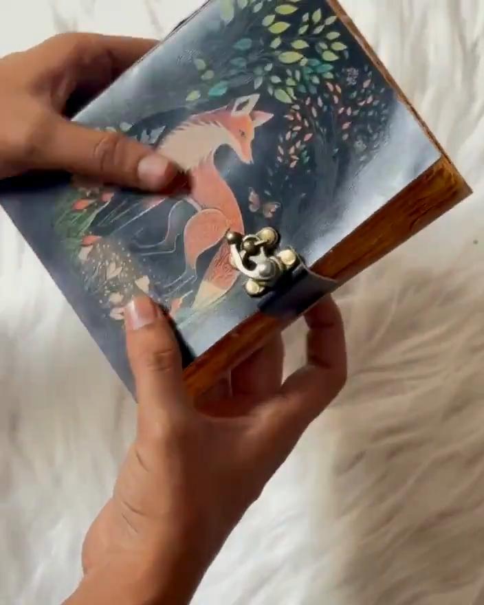 Forest Fox Journal | Woodland Diary with Lock | Handmade Grimoire Notebook | Wiccan Book of Shadows | Vintage Animal Spirit Sketchbook