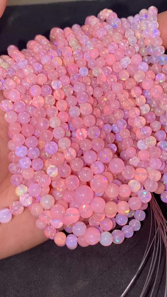 Pink Color Opal Beads, Multi flashy natural ethiopian opal balls beads, Healing opal beads.