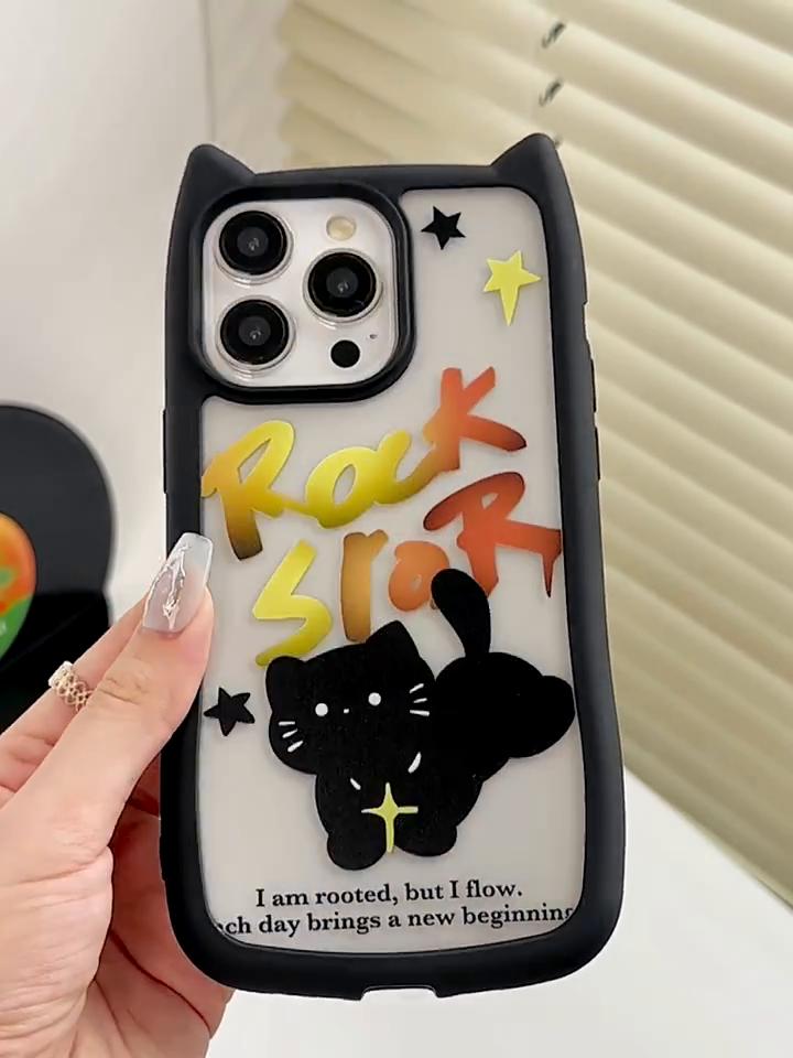 Brand New iPhone16 1514promax Transparent Cat Ear Phone Case Compatible and Suitable for 13/12/11 Cute Black Cat