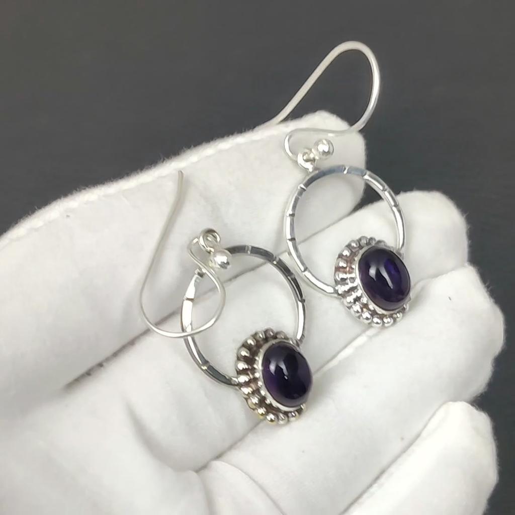 Natural Amethyst Gemstone Earrings, 925 Sterling Silver Earring, Handmade Boho Silver Jewelry Dangle Earrings, Party Wear Gifts