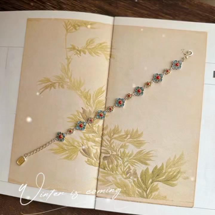 New Chinese Style Gold-painted Four-leaf Clover Antique-style Bracelet Gift