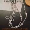 Silver Pearl Bow Diamond Ball Phone Lanyard With Pvc Strap For Women And Men