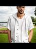 Men's Hooded Shirt Cotton Linen Breathable Lightweight Summer Short Sleeve Solid Color Stylish Shirts Male Casual Top