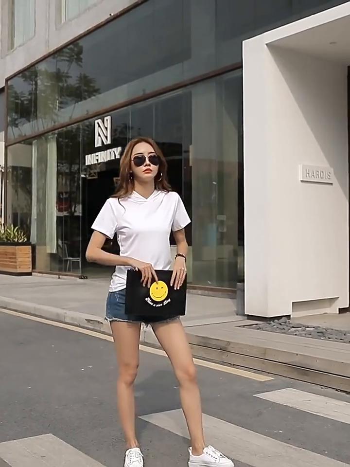 Summer Korean Style Loose Casual Hooded Women's Short-sleeved T-shirt Half-sleeved Hooded Top