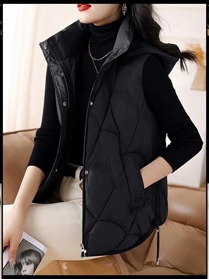 Frühlings- und Herbstjacke Daunen-Baumwollweste für Damen, Temperament Stehkragen Baumwolljacke Kurze Schulter Daunenweste