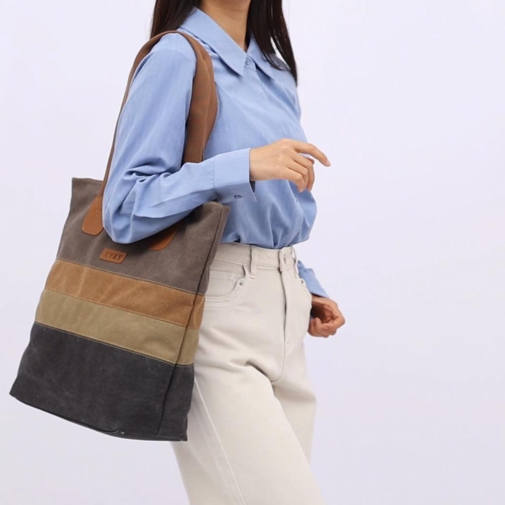Vintage Canvas Shoulder Bag Women's Portable Tote Bag Tongle Large Capacity Shopping Bag