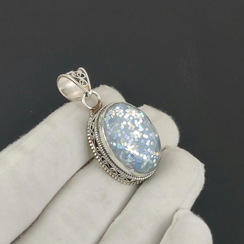 Blue Triplet Opal Gemstone Silver Pendant In 925 Sterling Silver - Handmade Oval Design, Everyday Wear Jewelry Mother Day Gifts