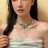 Colier verde cu fluture pentru fete, cu mărgele imitație cristal, lanț de claviculă cu ciucuri, colier rafinat și la modă, cadou pentru fată