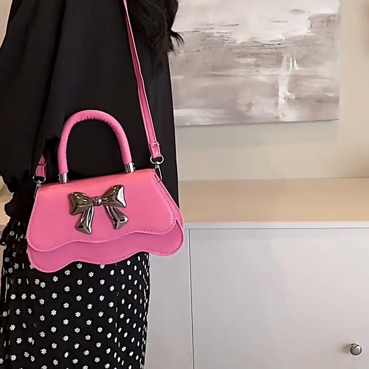 Yogodlns Trendy Bow Solid Color Shoulder Bag Handbag Casual Top Handle Small Daily Commuting Bags PU Leather Lady Women's Crossbody Bags