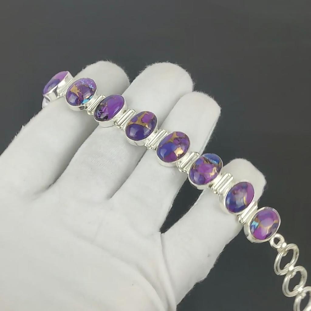 Purple Spiny Oyster Bracelet 925 Sterling Silver Bracelet Adjustable Chain Bracelet Handmade Boho Bracelet Gemstone Jewelry Engagement Gifts