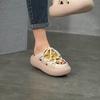 Johnature Casual Lace Up Genuine Leather Outdoor Platform Slippers Thick Soled Peep Toe Women's Shoes