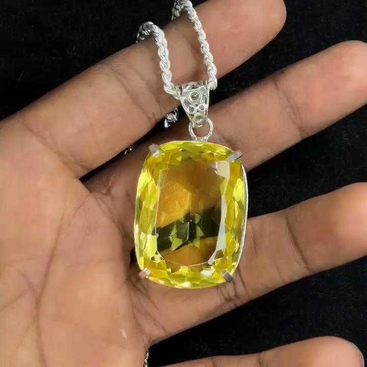 Natural Yellow Topaz 104 Ct Cushion 925 Starling Silver Pendant Gems Free Gift MY.PD-101-NS