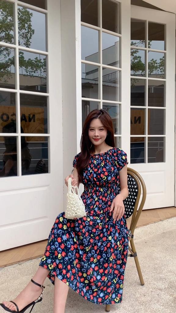 slim fit dress slacks Fairycore Flower Long Evening Dress Women Korean Style Puff Sleeve Tun –  Pbong main image 1