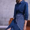 Johnature Women Denim Dresses Autumn Button Turn-down Collar Female Vintage Dress