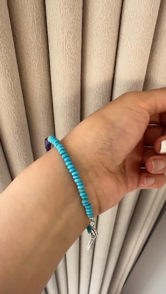 Amethyst & Türkis Armband Bali Silberperlen