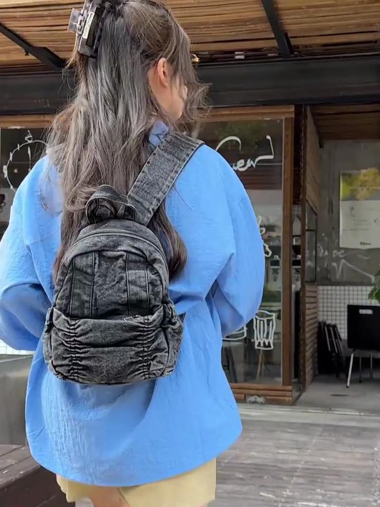 Large Capacity Backpack College Style Denim Backpack Student Schoolbag