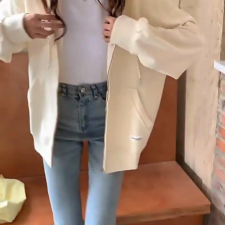 Chic Zip-up Hoodies Female Casual Street Loose Thin Sweatshirt Pocket Hooded Women Cardigans