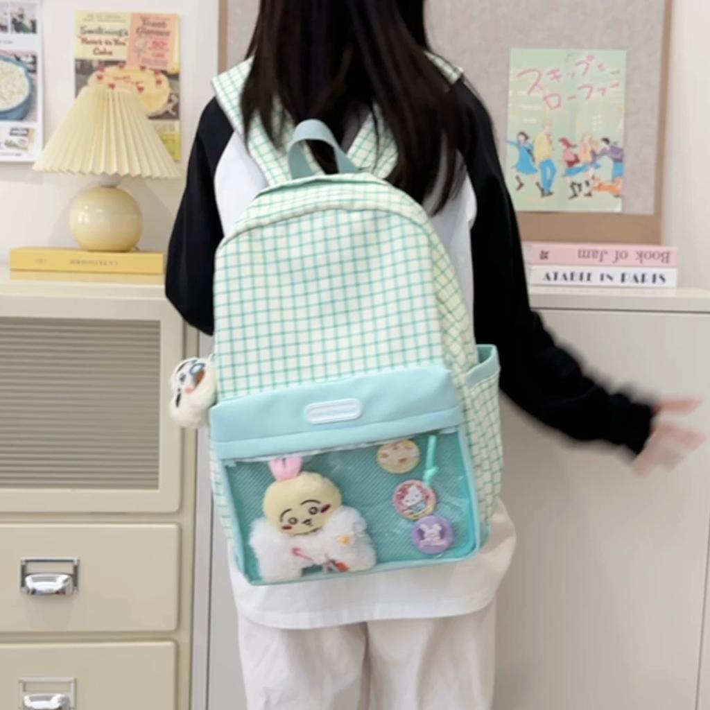 Girls Color Block Backpack Primary School Student Schoolbag Plaid Printed Small Backpack Travel Bag