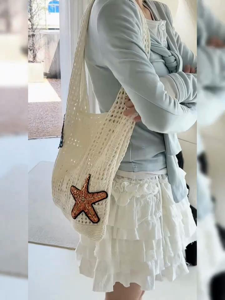 Yogodlns Wool Large Capacity Knit Bag Shoulder Shopping Bag for Women Cotton Girls Tote Bag Female Handbag Crochet Bag