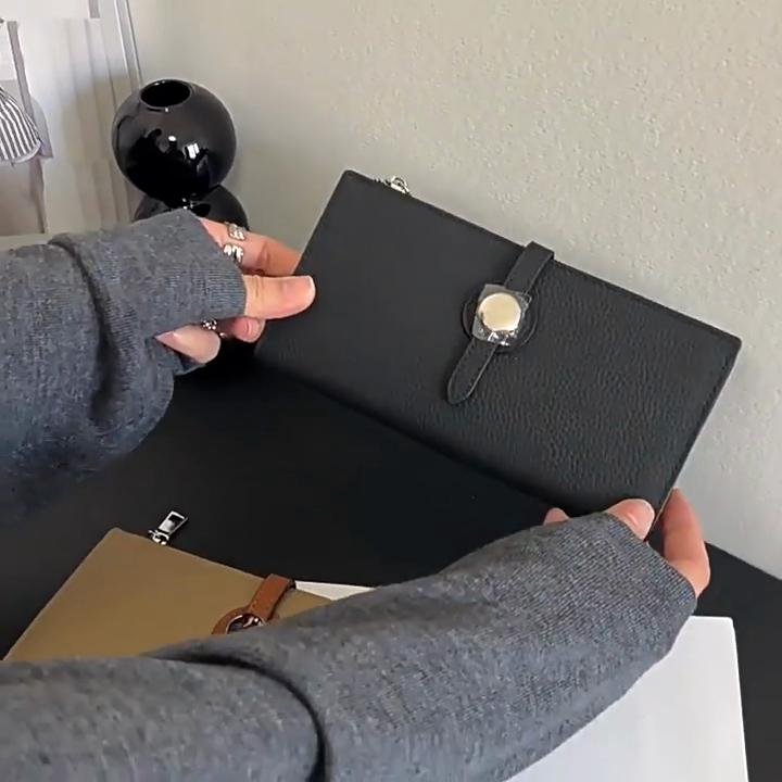 Dlouhé dámské peněženky Dvoubarevná peněženka z pravé kůže Psaníčko První vrstva hovězí kůže Peněženka Zip Přezka Bifold Skládací peněženka