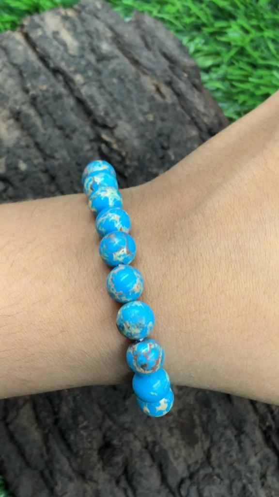 8mm Natural Blue Copper Turquoise Gemstone Beads Jewelry Handmade Stretch Bracelet 7.5" For Your Love Once's RBB-33