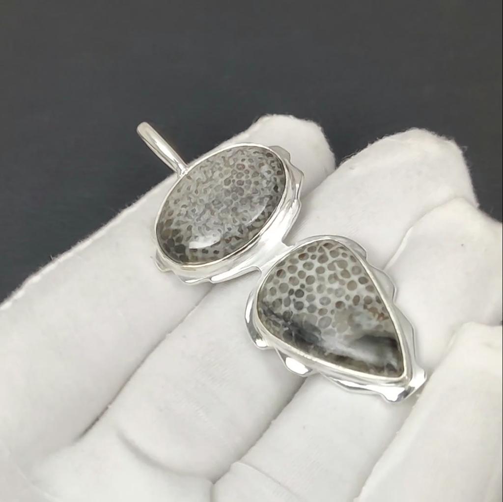 Natur Rochenkoralle Edelstein Silber Anhänger in 925 Sterling Silber- Handgefertigtes Design, Alltagsschmuck, Antiker Anhänger Ostergeschenke