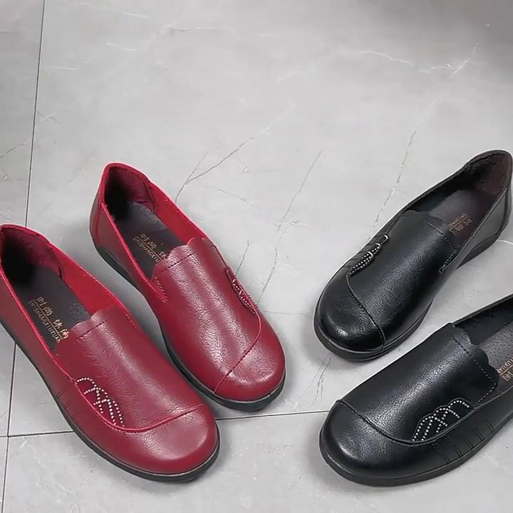 Middle-aged and Elderly Women's Spring and Autumn Loafer Shoes Mom's Soft Sole Flats Granny's Comfortable Non-slip Flat Slip On Shoes
