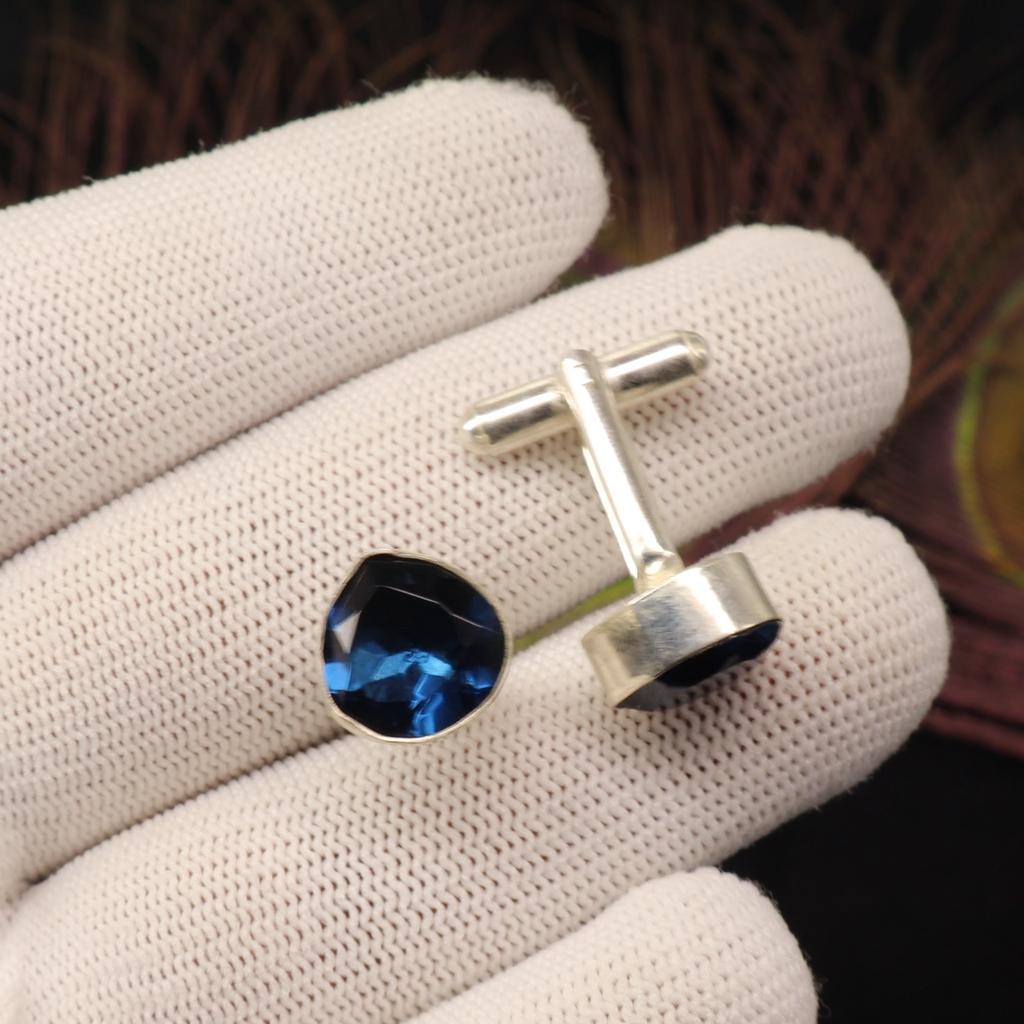 London Blue Topas Edelstein 925 Sterling Silber Handgefertigter Schmuck Designer Formelle Manschettenknöpfe 1" CL-10-8