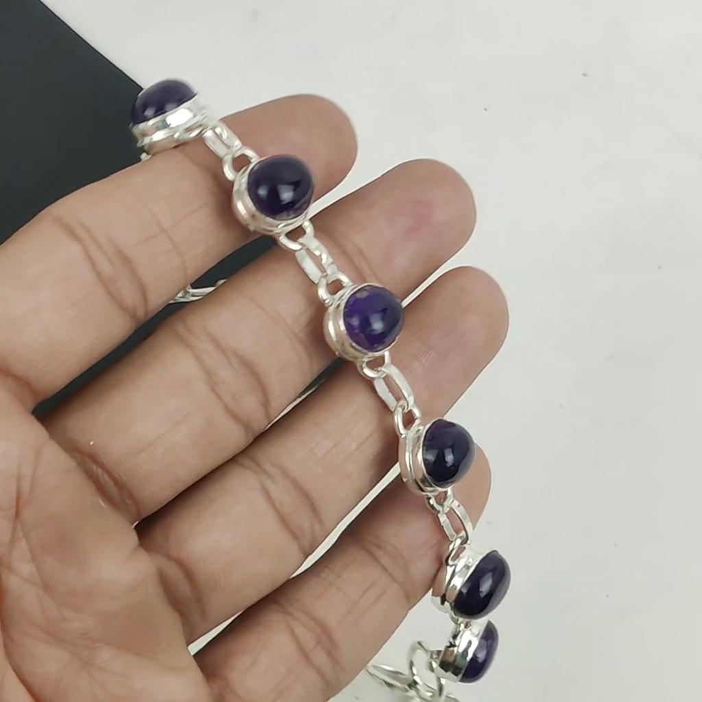 Dainty Amethyst Gemstone Handmade 925 Sterling Silver Bracelet, Amethyst Silver Bracelet For Wife , Unisex Bracelet, Mother's Day Gift