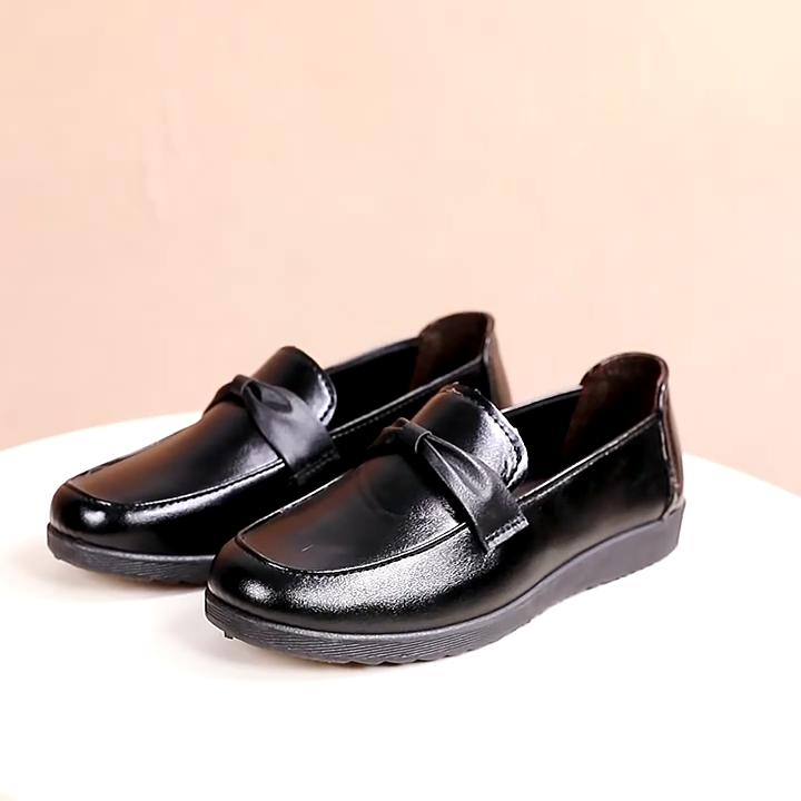 Middle-aged and Elderly Women's Spring and Autumn Simple Fashion Bowknot Loafer Shoes Mom's Comfortable Soft Sole Non-slip Flats Slip On Work Shoes