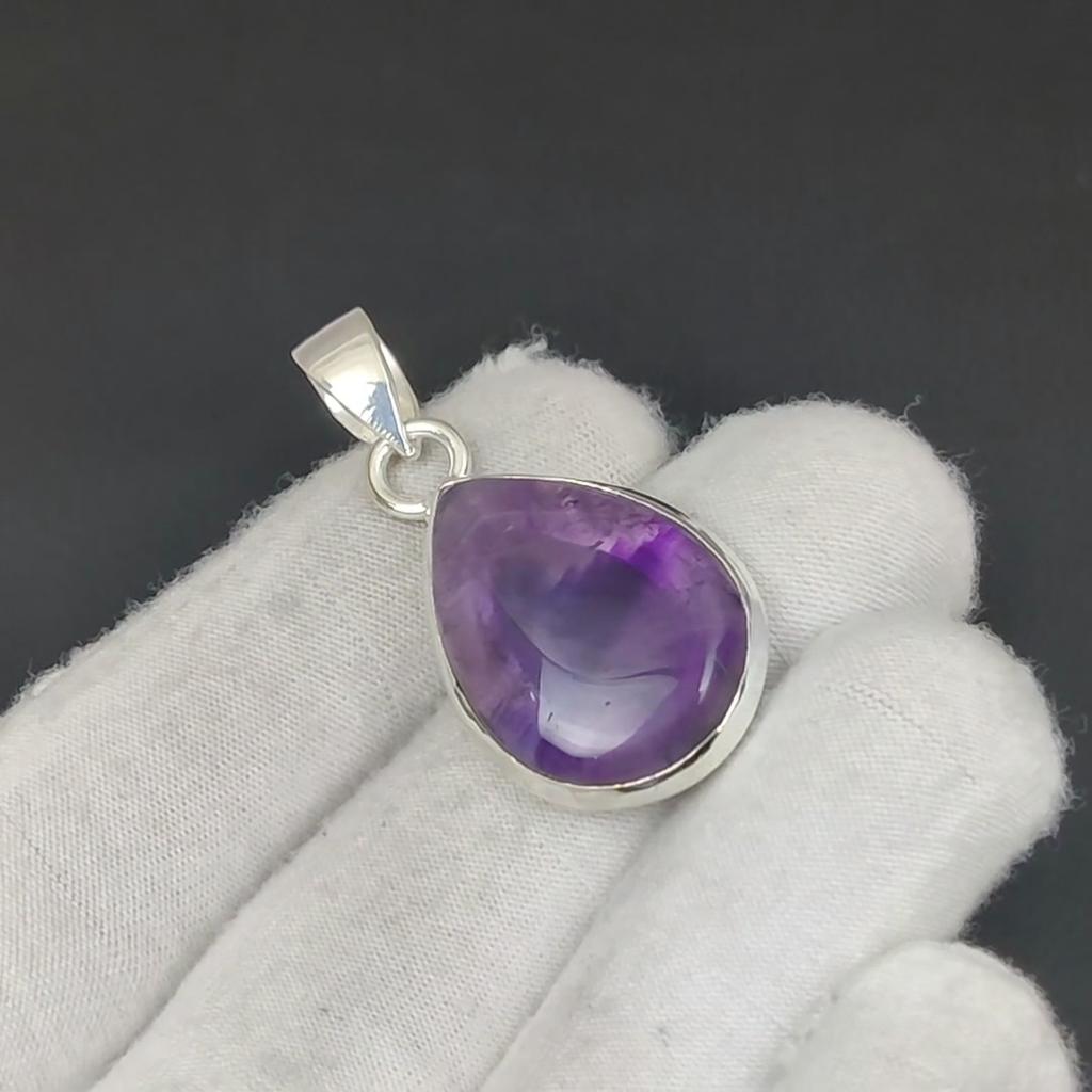 Pendentif en argent sterling 925 avec améthyste naturelle - Design fait main, bijou de tous les jours, pendentif unique, cadeau de fiançailles