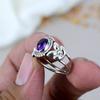 925 Sterling Silver Amethyst Oval Shape Purple Gemstone Ring For Women