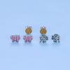 BAMOER Authentic 925 Sterling Silver Pink Butterfly Ear Studs Plated Plarinum Piercing Stud Earrings for Women Fine Jewelry Gift