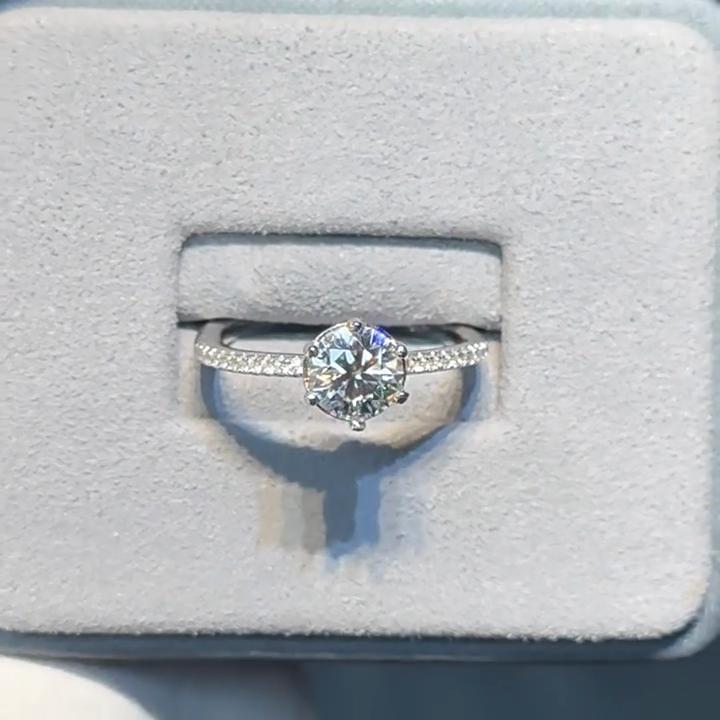 Vinregem Classico Anello in Argento Sterling 925 100% 3EX VVS1 Colore D Taglio Rotondo 6,5 MM 1CT Diamanti Moissanite Veri Matrimonio Fidanzamento Gioielleria Fine Regali