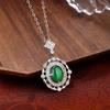 S925 Sterling Silver Natural Dangerous Material Jadeite Necklace Retro Fashion Light Luxury Egg Surface Hollow Collarbone Chain Advanced Design Sense
